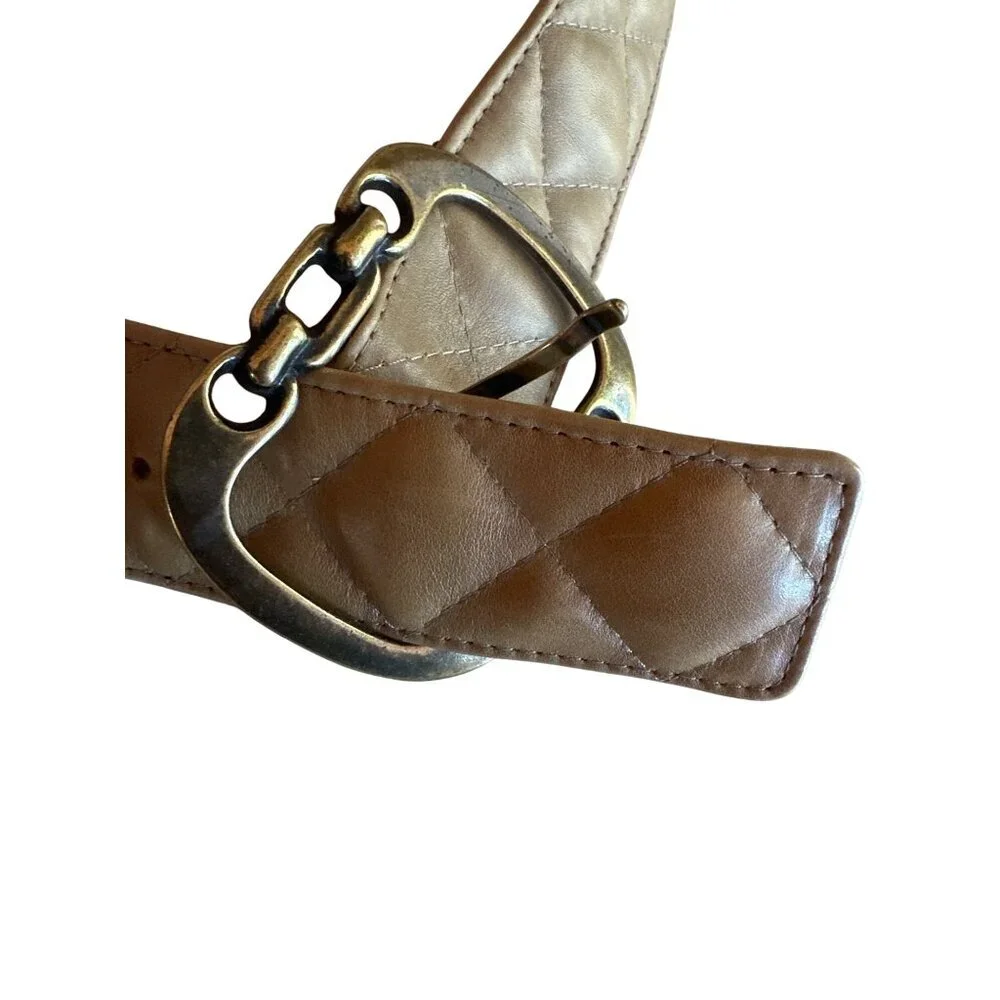 Suzi Roher Quilted Leather Belt Chain-Link Detail Small  Made in Canada